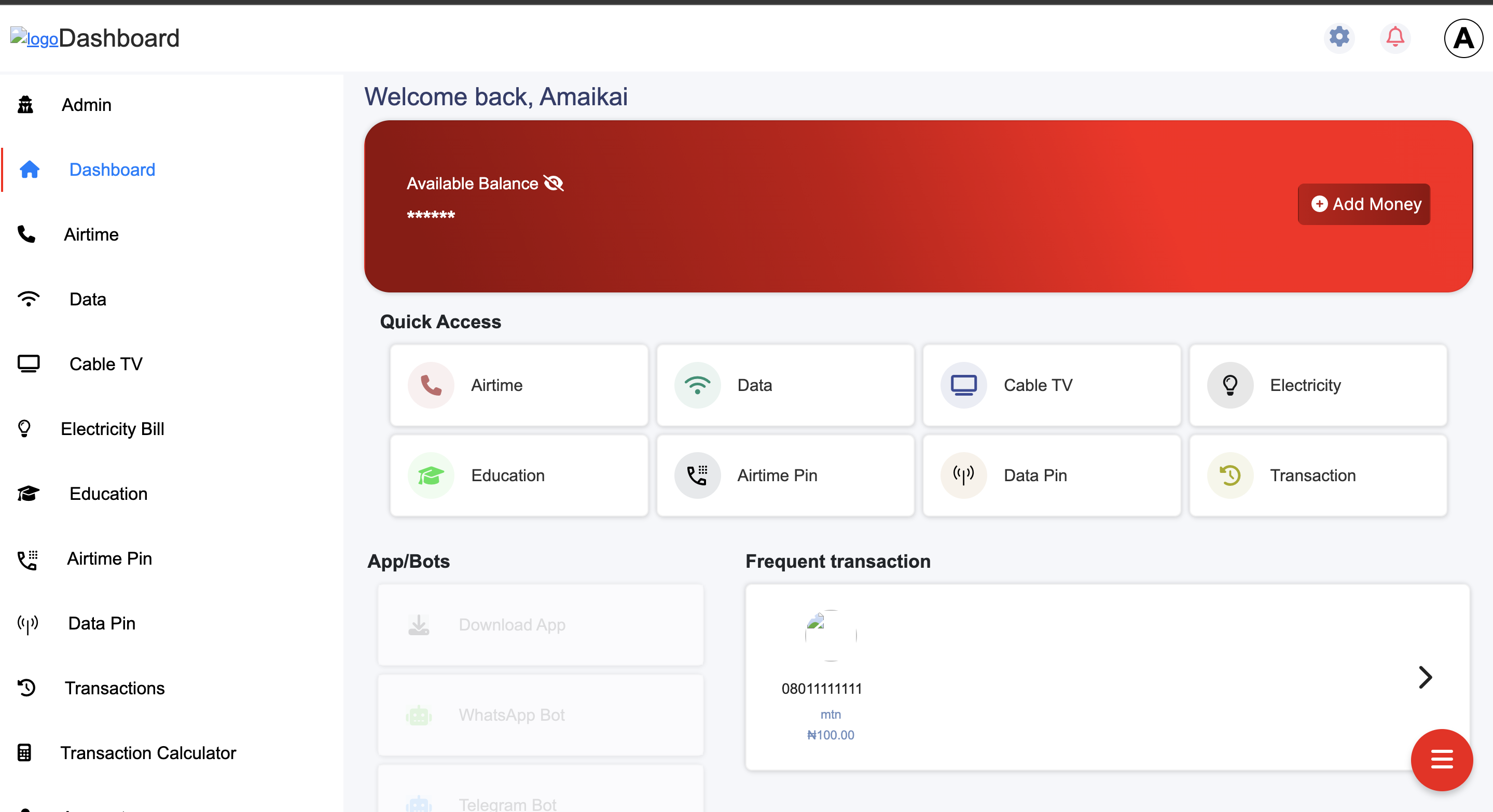 Digital services payment dashboard