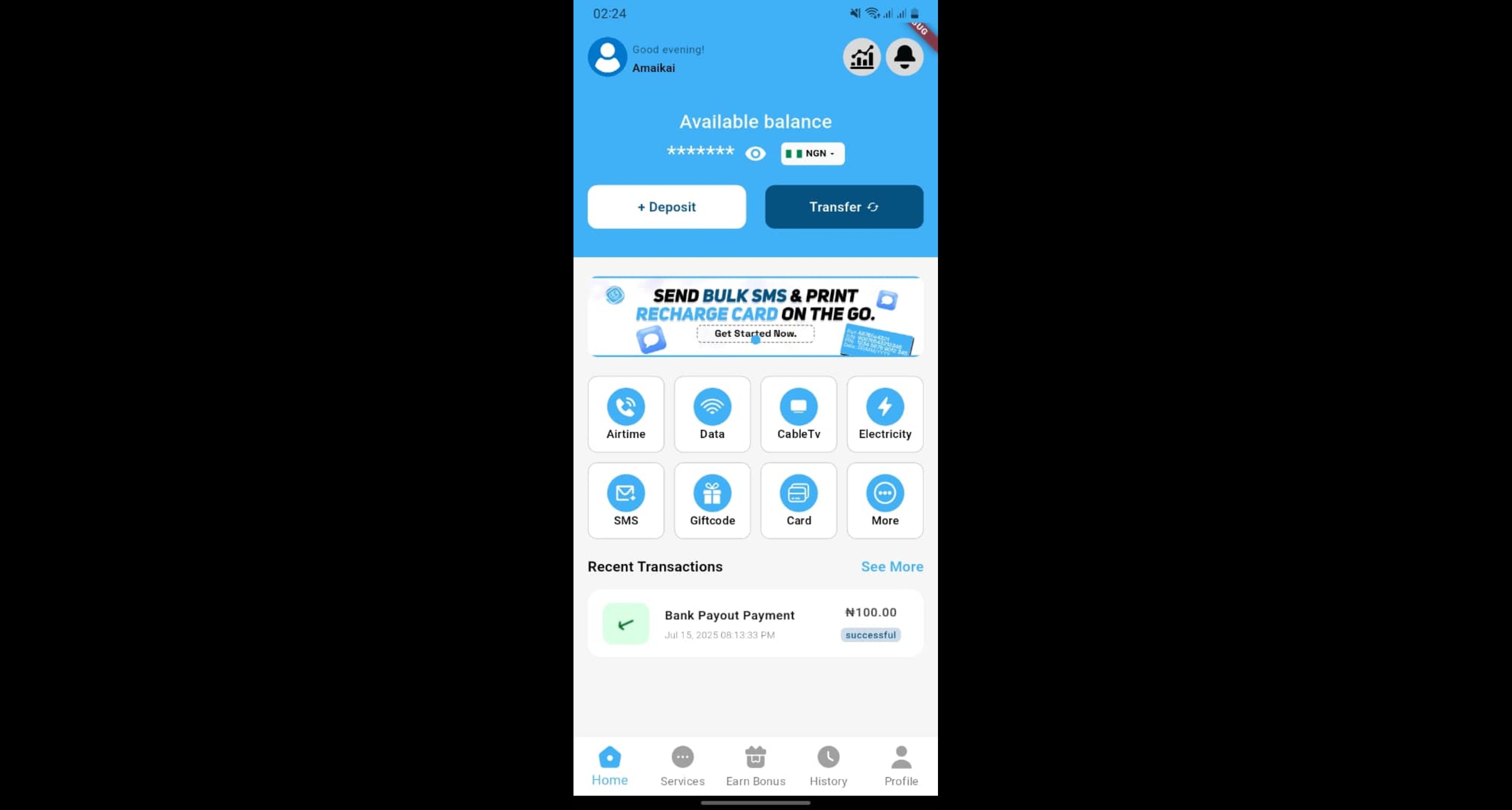 Ncwallet Africa app dashboard